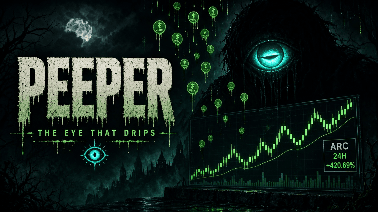 PEEPER, the eye that drips, watching a rising Arc chart while USDC falls